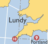 Shipping Area Lundy, bounded by the south coast of Wales, the north coast of England’s SW peninsula, and the marked white lines.